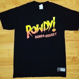 Alstyle WWE Rowdy! Ronda Rousey Small Black Graphic Tee In Cool Vibant Colors